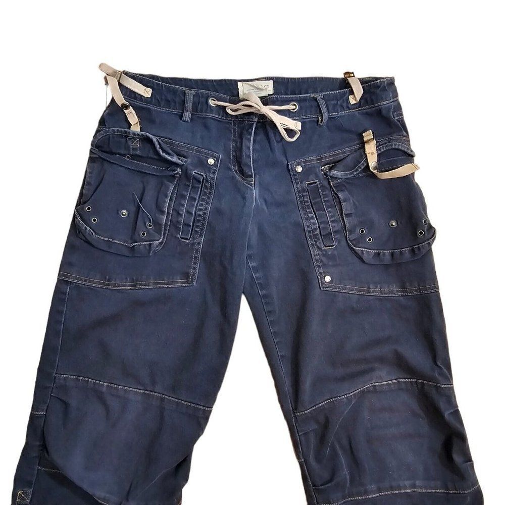 Vintage Y2K Zinc Cargo Pants Jeans Womens Size Medium Blue Cropped Stretch